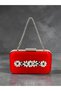 Red Satin Evening Clutch with Crystal Stone Flower Accents and Short Chain Strap for Women—Wedding and Engagement - 5