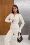 Women's Ecru Double-Layer Cardigan and High-Leg Wide-Leg Pants Top and Bottom Set Knit Set - 2