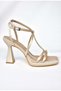 P569213304 Beige Satin Fabric Thick Heeled Women's Evening Dress Shoes - 5
