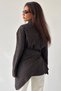 Women's Long-Sleeved Shirt with Brown Plaid Pattern and Scarf LZ003 - 3