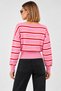 Women's Boat Neck Striped Knit Sweater with Drop Shoulder Rib Knit Collar Detail - 3