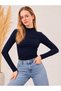 Women's Stretch Fabric Long-Sleeve Bodysuit, Navy Blue