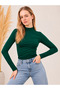 Women's Stretch Fabric Long-Sleeve Bodysuit, Emerald Green