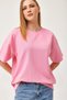 Pink Crew Neck Basic T-Shirt, Knit, Oversized, Drop-Shoulder - 5