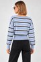 Women's Boat Neck Striped Knit Sweater with Drop Shoulder Rib Knit Collar Detail - 3
