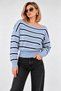 Women's Boat Neck Striped Knit Sweater with Drop Shoulder Rib Knit Collar Detail