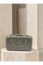 Anthracite Gray, Platinum-Striped, Laser-Cut Patterned, Silver-Framed, Metal-Handled Women's Evening Bag for Weddings and Engagements - 5