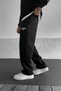 Men's Essentials Printed Baggy 3-Ply Brushed Inside Loose Fit Wide-Leg Black Winter Sweatpants RF0706 - 2