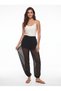 Black Polka Dot Lined Chiffon Pants, Stretch - 2