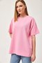 Pink Crew Neck Basic T-Shirt, Knit, Oversized, Drop-Shoulder - 2