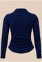 Navy Blue Long-Sleeve Polo Shirt with Glittery Embroidery, Collar Detail, and Stretch Fabric—Premium Body Blouse - 3