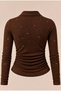 Brown Polo Collar Long-Sleeve Sequin-Embellished, Embroidered, Stretch Fabric Premium Body Blouse - 3
