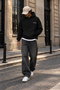 Unisex Rule Logo-Printed Oversized, Loose Fit, 3-Ply Cotton Brushed Inside Black Hooded Sweatshirt - 4