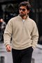 Men's Casual Beige Fleece with Half-Zip for Everyday Wear - 5