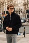 Men's Winter Black Fleece Jacket with Half-Zip - 2