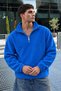 Men's Mock Neck Zip-Up Casual Blue Fleece-Lined Shirt - 2