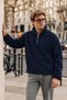 Men's Winter Navy Blue Fleece-Lined Half-Zip Jacket - 5