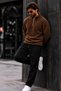 Men's Casual Half-Zip Everyday Coffee-Colored Fleece-Lined Pullover - 4