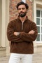Men’s Half-Zip Mock Neck Brown Fleece-Lined Fleece - 5