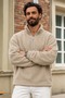 Men's Beige Fleece with a Mock Neck and Half-Zip - 5