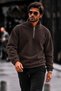 Men's Casual Half-Zip Fleece-Lined Daily Light Brown Fleece - 3