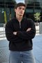 Men’s Mock Neck Zip-Up Casual Black Fleece - 5