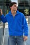 Men's Mock Neck Zip-Up Casual Blue Fleece-Lined Shirt - 4