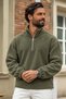 Men's Half-Zip Mock Neck Khaki Fleece - 3