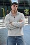 Men’s Mock Neck Zip-Up Casual Gray Fleece-Lined Shirt - 5