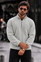 Men's Casual Half-Zip Gray Fleece-Lined Shirt for Everyday Wear - 5