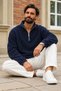 Men's Navy Blue Fleece with a Mock Neck and Half-Zip - 3