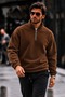 Men's Casual Half-Zip Everyday Coffee-Colored Fleece-Lined Pullover - 3