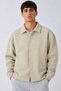 Men’s Shirt Collar Button-Down Casual Cream Jacket with Textured Melton Fabric