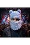 Blue and White Plush Bear-Eared Balaclava - Winter Fleece Face Mask and Neck Warmer Beanie
