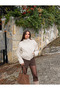 Women's Oversized Premium Melton Bomber Jacket with a Thick Mock Neck - 3