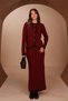 Women's Contrast-Piped Boat Neck 2-Piece Knit Skirt Modest Set 3282 Burgundy - 6