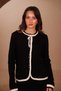 Women's Contrast-Piped Boat Neck 2-Piece Knit Skirt Modest Set 3282 Black - 2