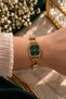 Rectangular Design, Green Dial, Stone Embellished Steel Women's Wristwatch (Gold Color) - 2