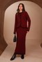 Women's Contrast-Piped Boat Neck 2-Piece Knit Skirt Modest Set 3282 Burgundy - 4