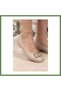 Zarelle V-Strap Buckle Detail Beige Leather Round Toe Women's Ballet Flats HB006