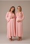 Women's Powder-Colored Double-Breasted Wrap Neckline Long-Sleeve Nursing-Friendly Maternity Nightgown Set with Robe