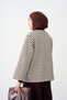 Women's Shirt Collar, Half-Buttoned, Striped Sweatshirt, Brown - 4