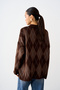 Women's Polo Collar Diamond Patterned Oversized Knit Sweater, Brown - 4