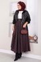 Plaid Flared Skirt, Burgundy and Black - 3