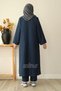Sahra Women's 100% Cotton Muslin Umrah and Hajj Two-Piece Set, Navy Blue - 7