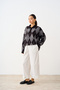 Women's Polo Collar Diamond Patterned Oversized Knit Sweater, Black - 3