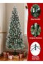 120cm/ 150cm/ 180cm/ 210cm/ 240cm Snow Flocked Artificial Christmas Tree with Red Berries, Hinged Branches, Foldable Metal Stand, Indoor Xmas Decoration - 5