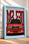 Red Classic German Sports Sedan Framed Art Print Car Poster for Garage or Office Wall Decor OTO041 - 2