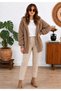Women's Brown Hooded Plush Jacket with Ribbed Sleeve Detail—Oversized Winter Coat - 2