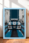 Classic Race Car with Blue and White Stripes—Framed Art Print, Car Poster, Wall Decor OTO179